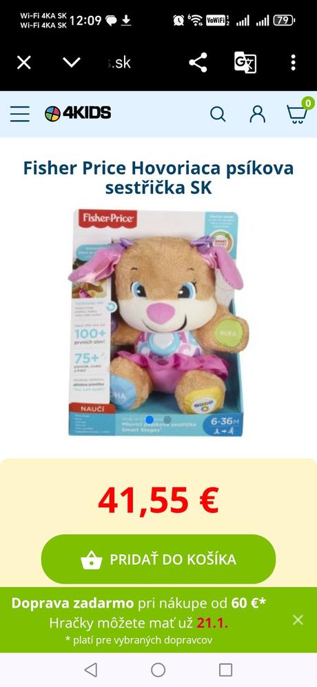 Hovoriaca psíkova sestrička fisher price,