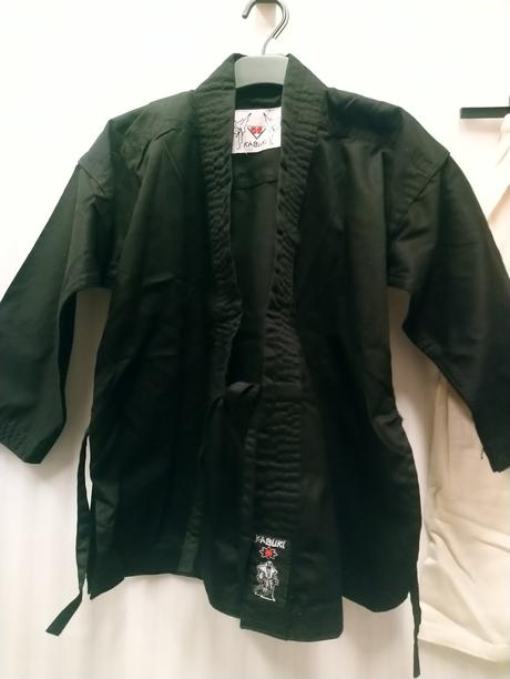 Detské čierno krémové kimono judo, kabuki, 110-122, 110 / 116 / 122