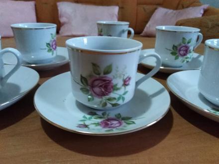 Kávová sada, 6x šálka, 6x tanierik,