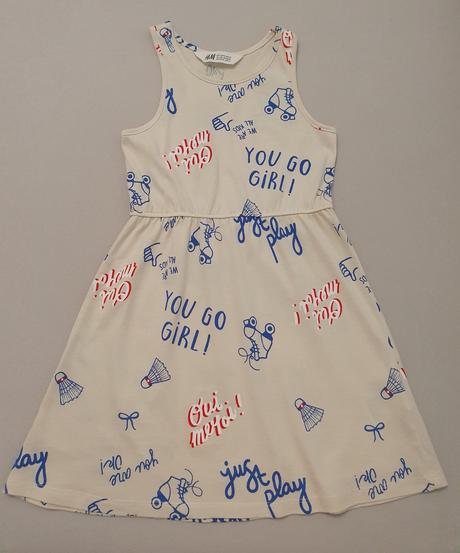 Béžové šaty s nápismi, h&m,110