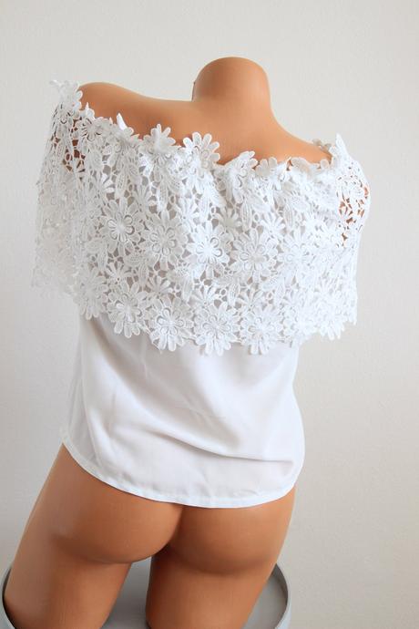 Biely elegantná top s čipkou, xs, xs