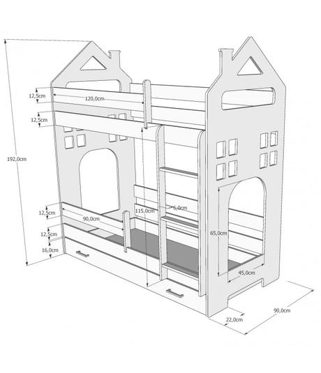 Poschodová posteľ dom ii, modrá - rozmer 180x80 cm, šírka (cm): 80,dĺžka (cm): 180