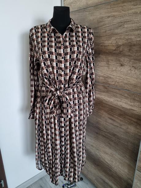 Kárované košeľové šaty, 42