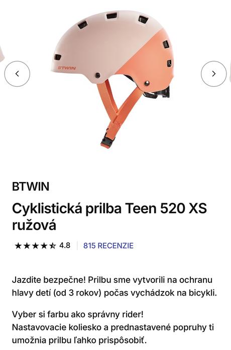 Cyklistická prilba teen 520 xs, xs