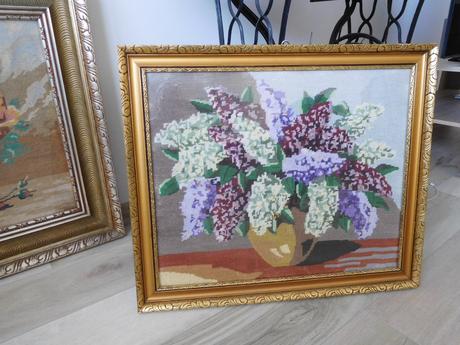 Obrazy vyšívané krížiková výšivka -v drevenom ráme, 