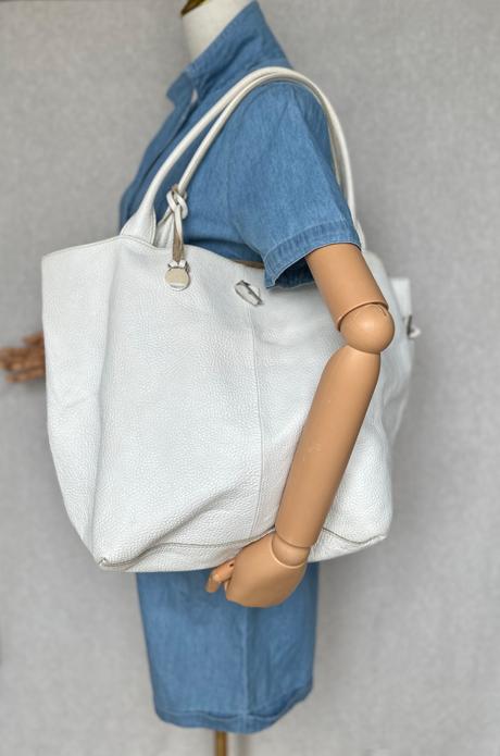 Biela kožená shopper taška, 