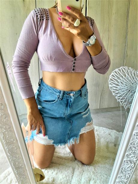 Fialový crop top s aplikáciou-s/m, s