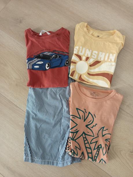 Letné tričká+kraťasy, h&m,140