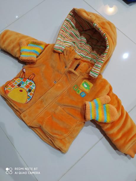 Bunda teplá s kapucnou 9mes 74cm)-rukavicky darcek, 74