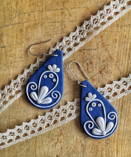 Modrotlačové handmade naušnice, 