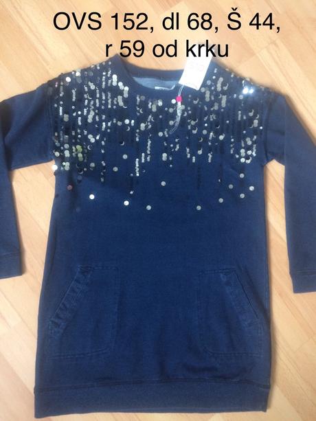 Mikina predĺžená s flitrami, ovs,146