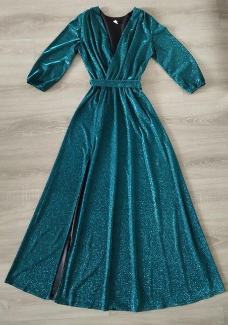 Dlhé spoločenské trblietavé petrolejové šaty, 38