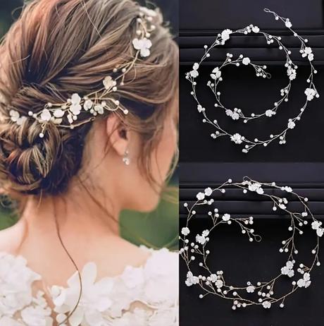 Elegantný biely perleťový vlasový doplnok, 1meter, 