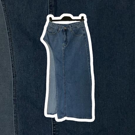 Dámska dlhá riflová asymetrická sukňa s rozparkom, s