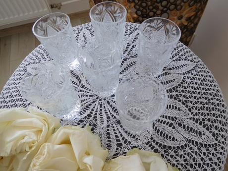 Brúsené sklo poldecáky 6 kusov, 