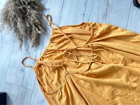 Horčicové maxi šaty na ramienka,, h&m,l