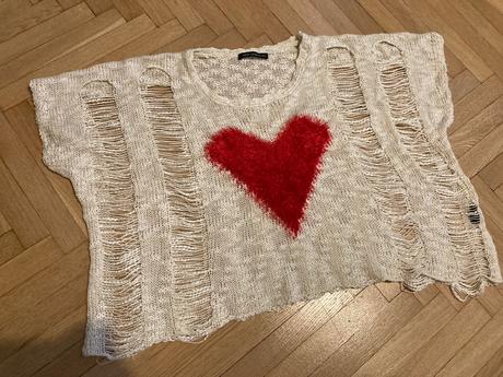 Pončo - aplikácia huňaté srdiečko - uni veľkosť, 