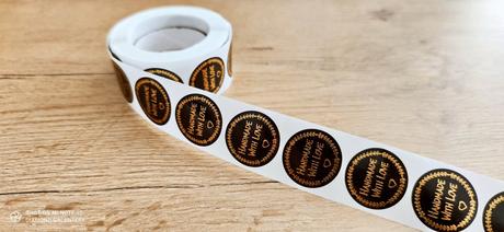 Nálepka - handmade with love - čierno zlatá - 10,