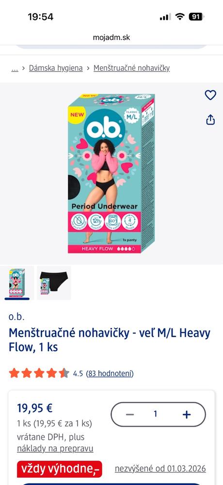 Menštruačné nohavičky m/l nové zn. o.b., l / m
