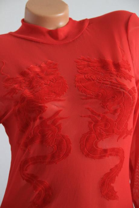 Červený sieťovaný body top, s, s