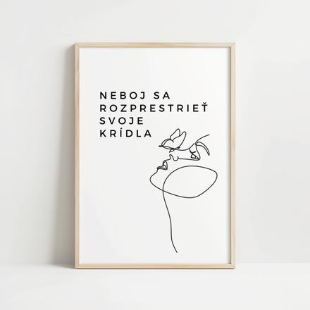 Minalistický textový art print s one line grafikou, 