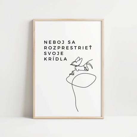 Minalistický textový art print s one line grafikou, 