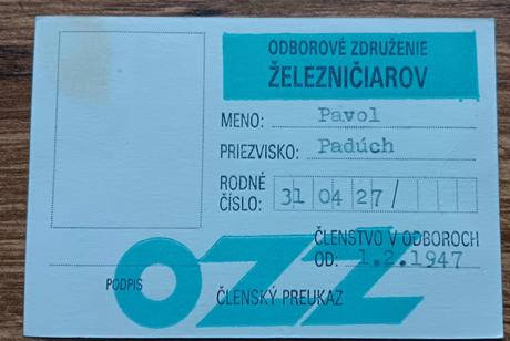 Členský preukaz železničiarov,