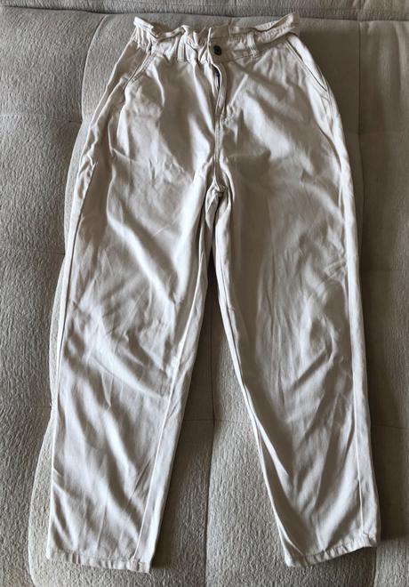 Krémové bavlnené nohavice s vysokým pásom s/m, s