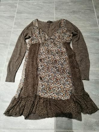 Nežné šaty,zemité tóny juta age,vs vlna,hodváb, s