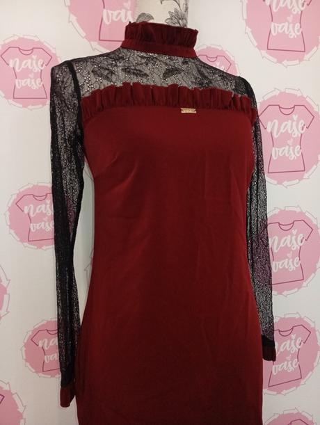 Bordove šaty s čipkou, m