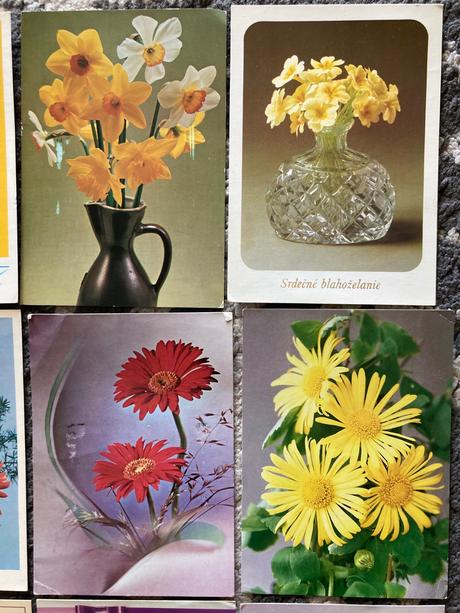 Retro pohľadnice kvety 80-90te roky, 