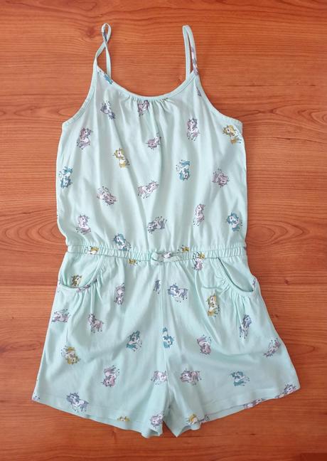 Kraťaskový overal s jednorožcami, h&m,140
