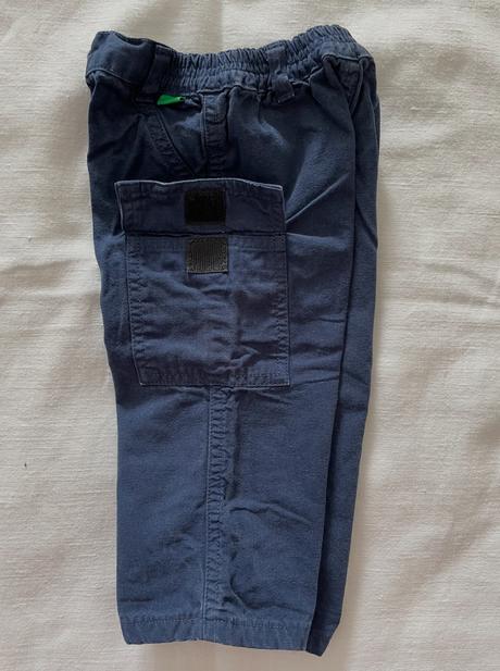 Tmavomodré detské cargo nohavice/kapsáče, benetton,74