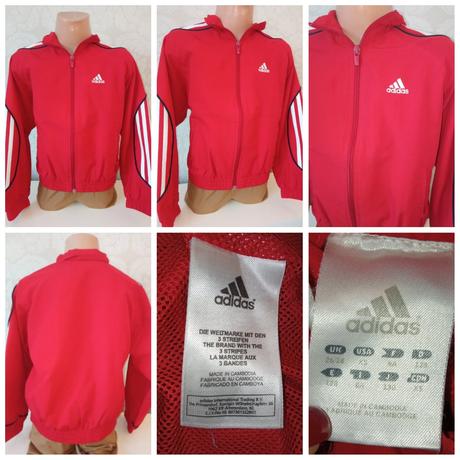Červená šušťáková vetrovka adidas veľk.128, adidas,128