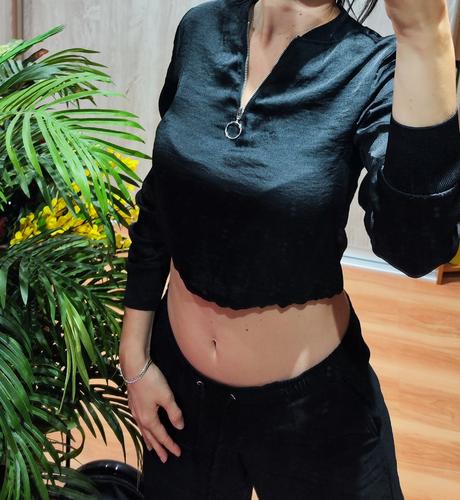 Saténová čierna mikina, xs