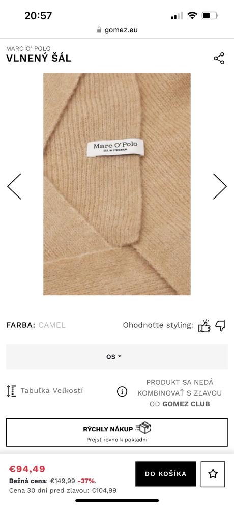 Marc o polo vlny, kašmír viscose, poliamida šál, marc o´polo