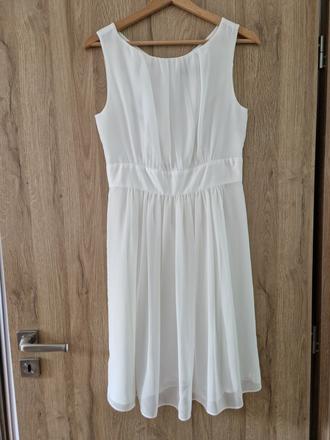 Biele šaty šifónové so saténovou podšívkou swing, 36