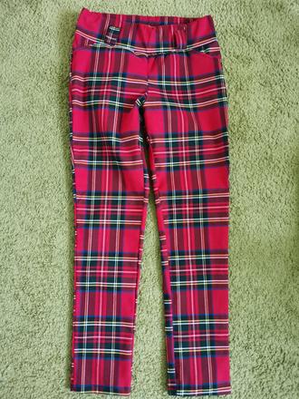 Červené kockované nohavice, s