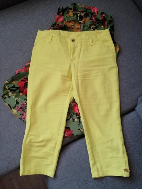 Neónové žlté 3/4 nohavice, veľkosť m, m
