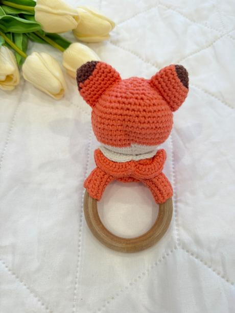 Rozkošná ručne robená líška- hrkálka,hryzátko, 