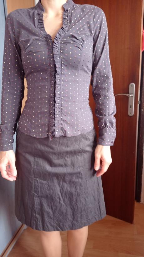 Sivá košeľa s bodkami orsay so zaväzov, top, v. 40, orsay,40