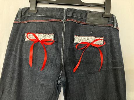 Dámske upcycled tmavomodré rifle, l