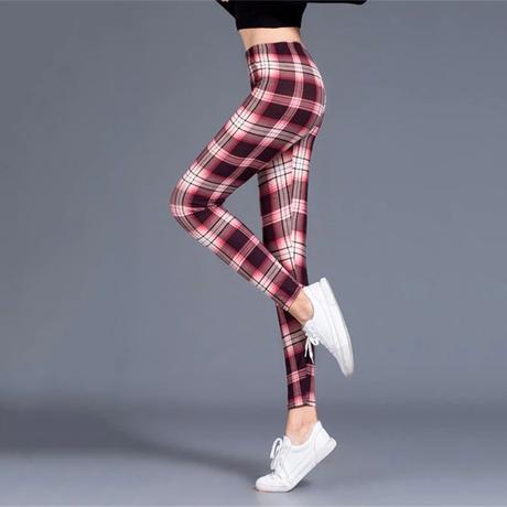 Leginy plaid pink and red,