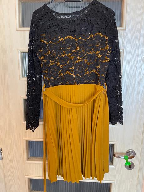 Cipkovane saty s plisovanou suknou, m