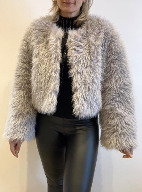 Dámsky sivý kožušinový kabátik (uni), l / m / xl