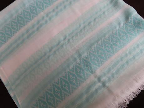 Bavlnený šál, biely so zeleným vzorom, xxl