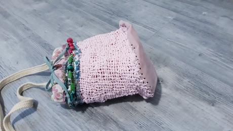 Pudrovo ružová taštička z bavlnenej hrubej priadze, 