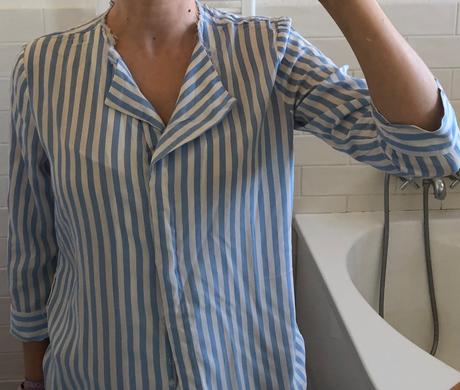 Modro - biele pásikavé šaty/blúzka, s/36, s