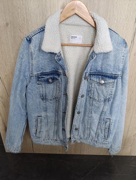 Riflová teplá bunda, bershka,s