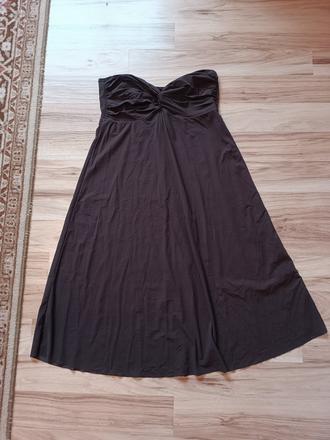 Elegantné hnedé šaty bez ramienok, xl